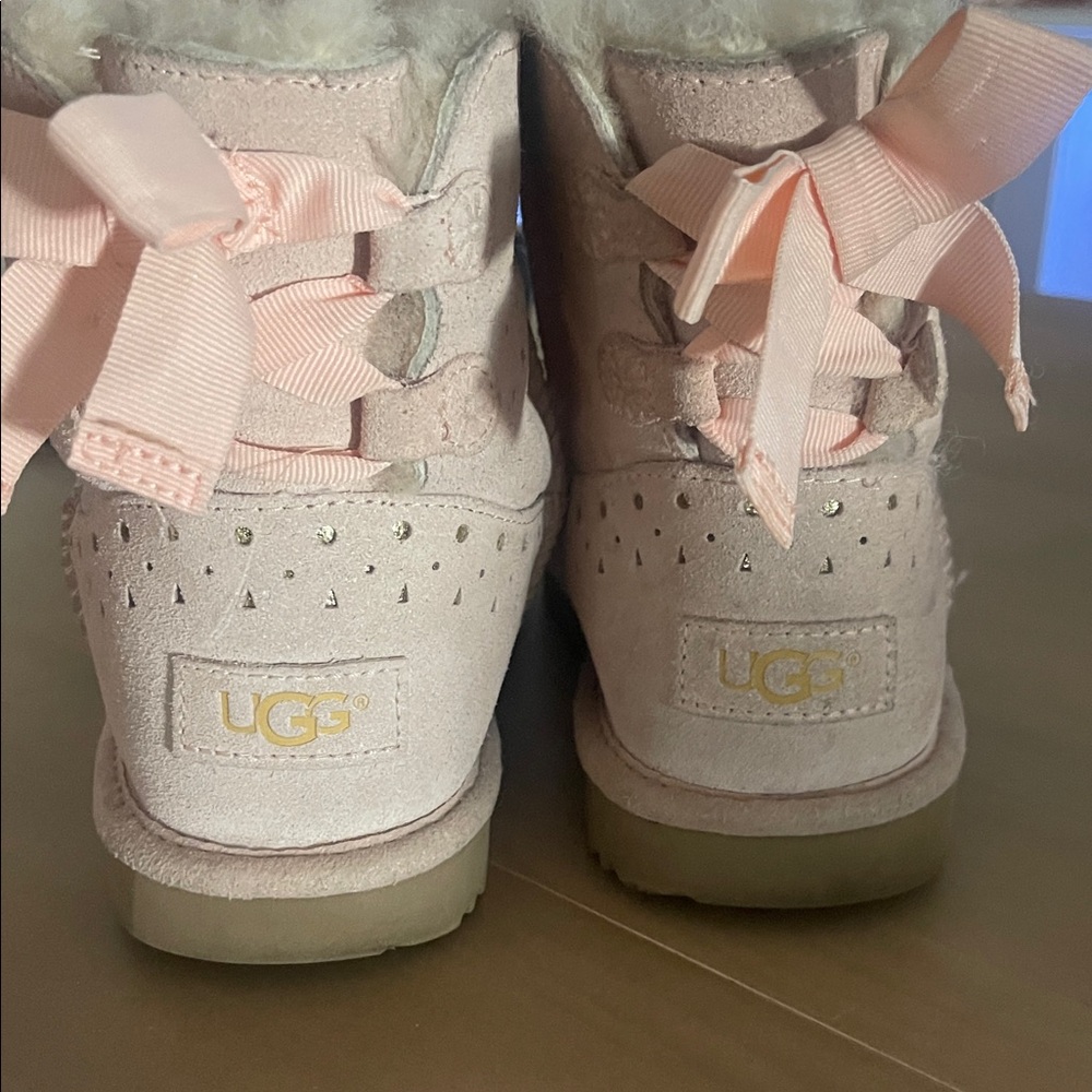 UGG Light Pink Boots with Ribbon Accents